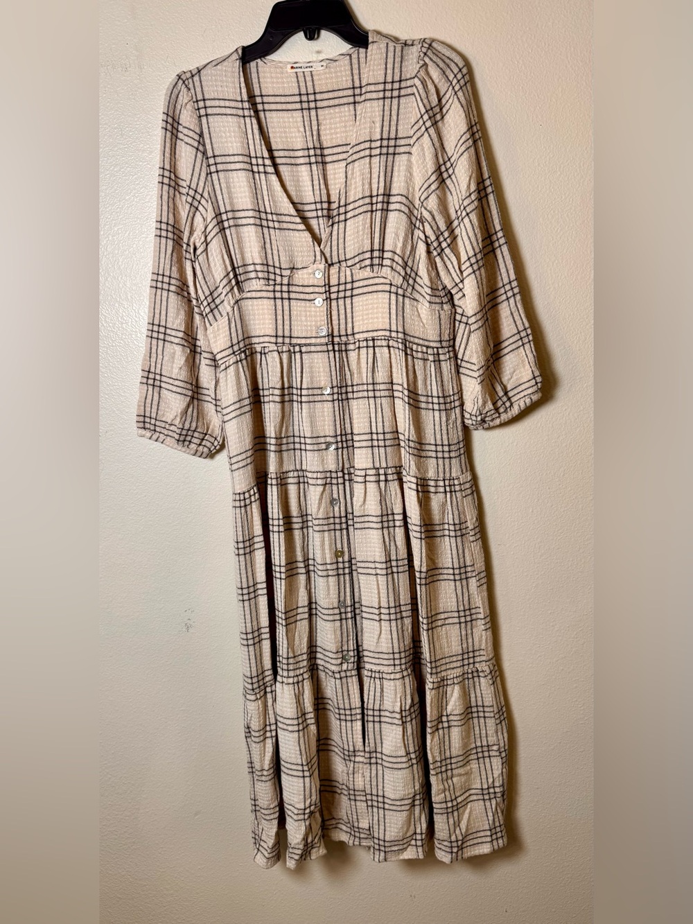 Marine Layer Cream Plaid Maxi Dress - Picture 2 of 7